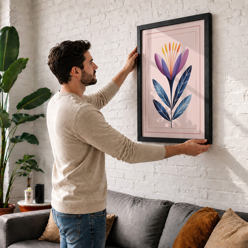 Symmetrical Bloom Botanical - Framed Print, A2 - 59.4 x 42.0 cm, White