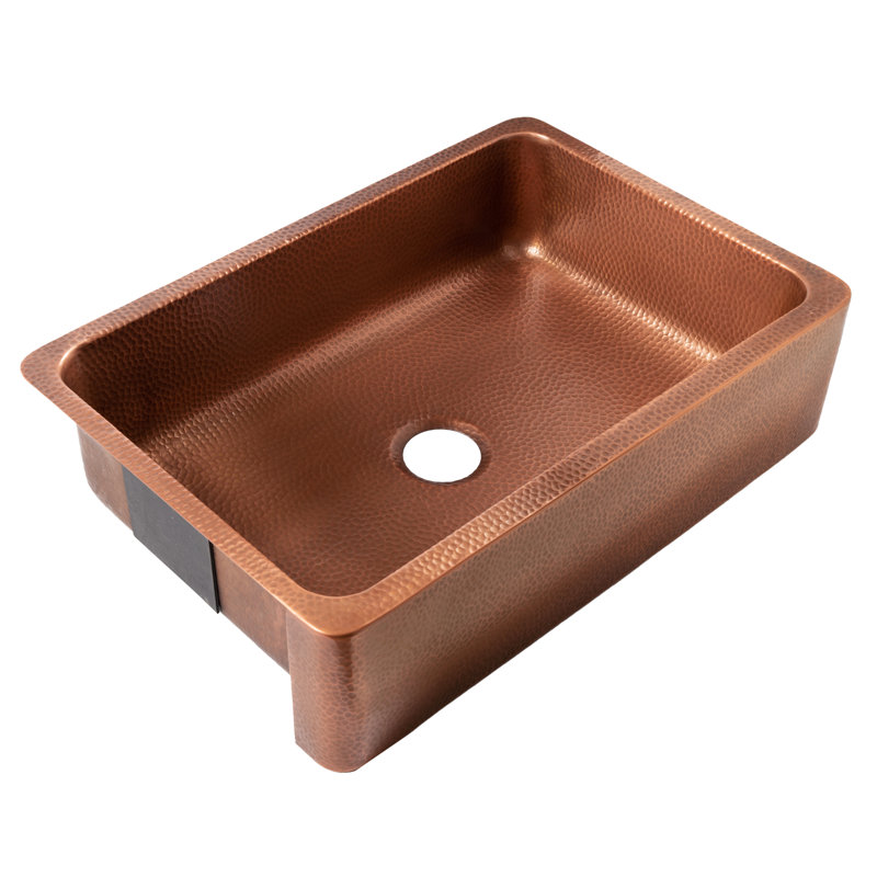 Évier de cuisine à cuve simple à tablier frontal en cuivre 32 po Lange, Single, Antique Copper, 32"