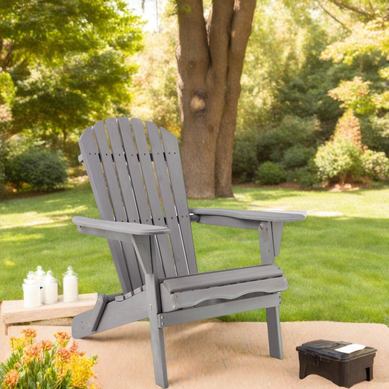 (Set of 2) Weather-Resistant Foldable Outdoor Adirondack Chair Set, Gray