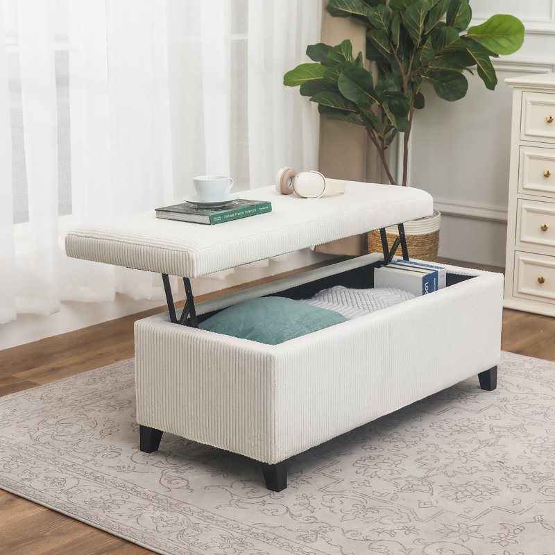 Banc de rangement avec repose-pieds à couvercle relevable l 42 po Bercume, Beige