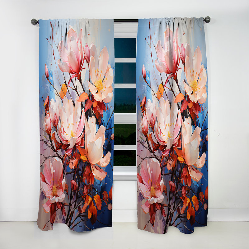 Valija Magnolias Representation Multicolored Acrylic II - Traditional Velvet Curtain - 1 Panel, 52" W x 63" L