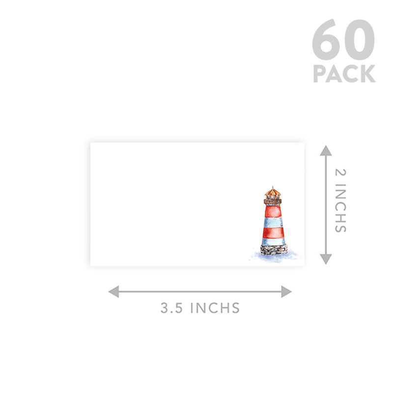 Cartes de place de phare nautique pour tables de fête de mariage, cartes de place de nom de siège pour supports, paquet de 60