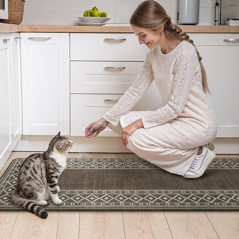 Tapis de cuisine imperméable anti-fatigue anti-dérapant, Brun / Blanc, Tapis de couloir 1 pi 5 po x 3 pi 11 po