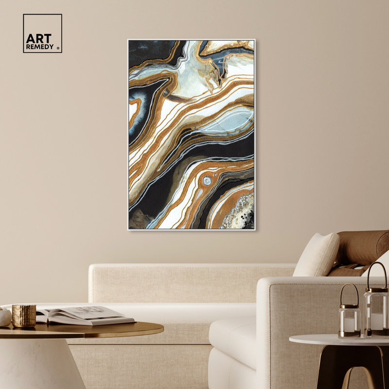 Black and Gold I, White Framed, 55" H x 37" W
