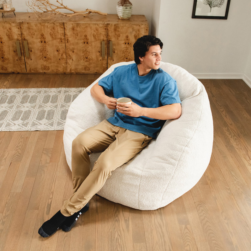 Big Joe Cloudberry Foam-Filled Structured Bean Bag Chair, Icing Teddy Boucle, Icing, Adults