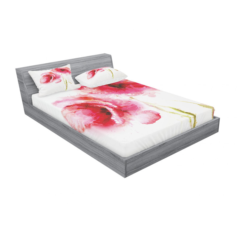 Microfiber Floral Sheet Set, Queen Sheet Set with Fitted Sheet