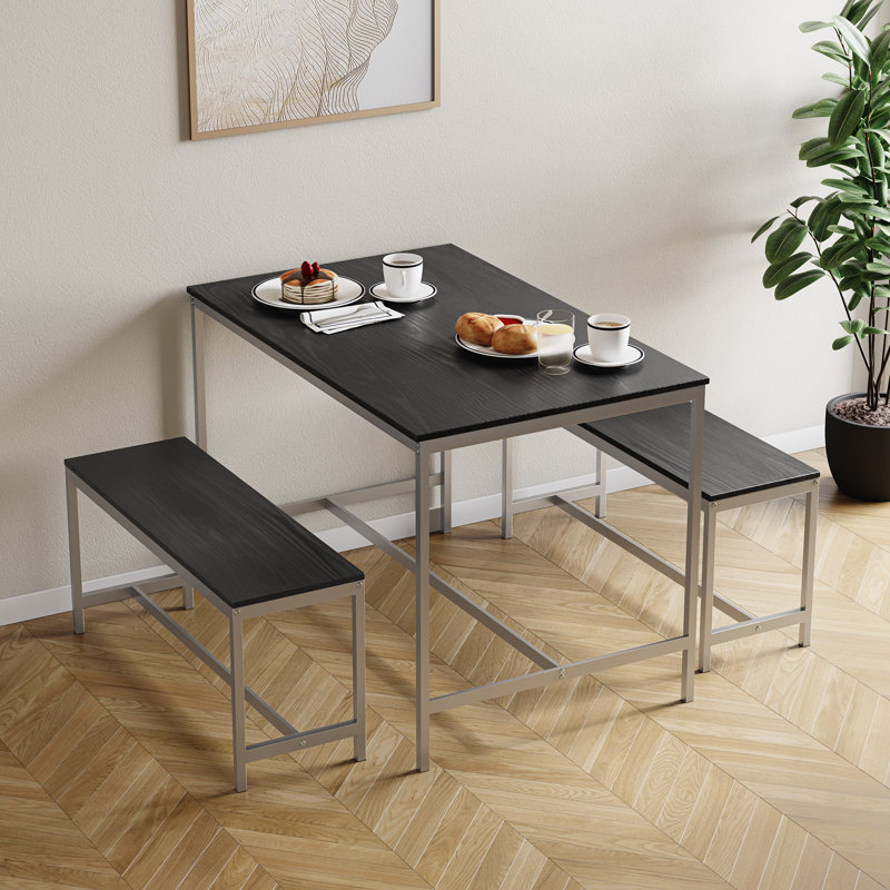Abneer 4 - Person Dining Set, Black, Black, Silver