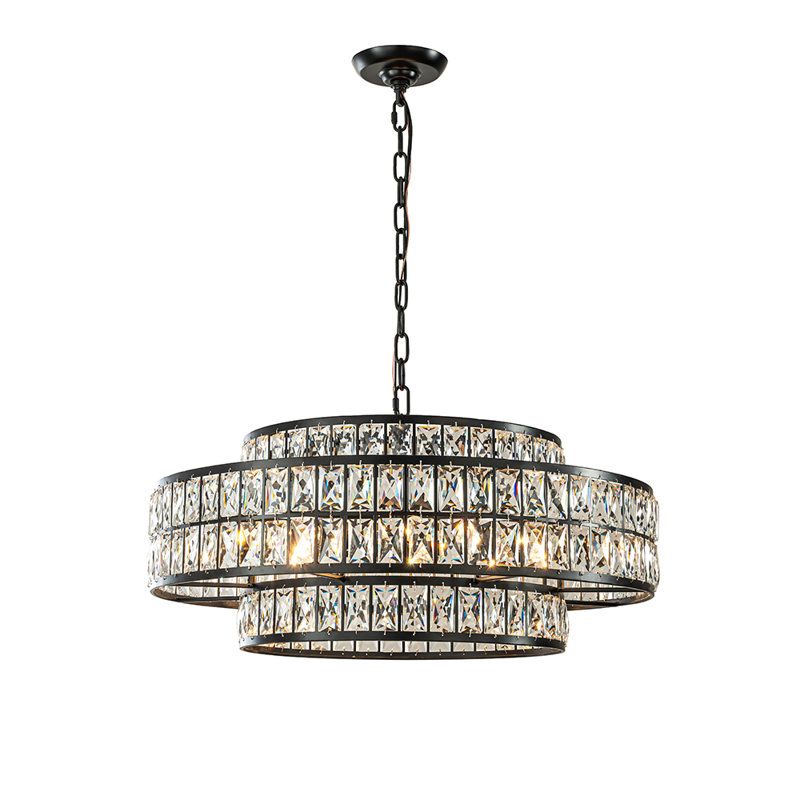 16'' Modern Crystal Chandelier Matte Black Finish 4-light Tiered Drum Pendant Light For Small Spaces Dining Room Entryway