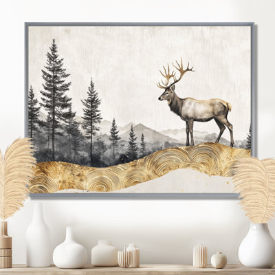 «Golden Deer Landscape Grace In The Forest IV - Deer», art mural