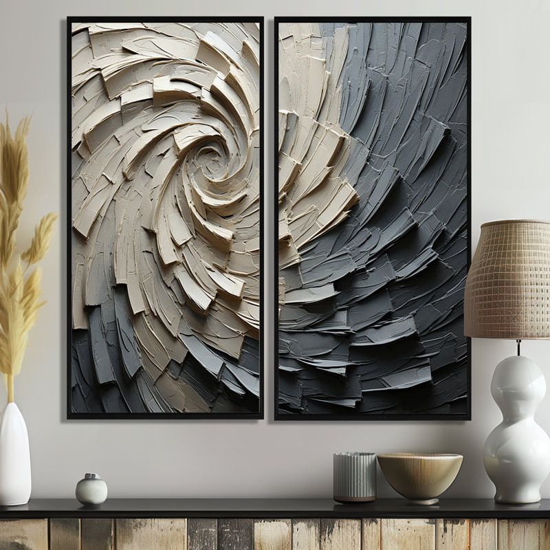 Mouvement méditatif gris beige III - grandes spirales abstraites, art mural, Floater Framed Print without Mat, 40" H x 40" W