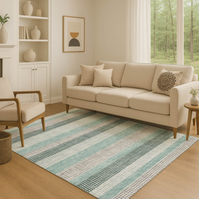 Tapis à rayures de qualité supérieure lavable à la machine Ansley, Rectangle 10 pi x 14 pi