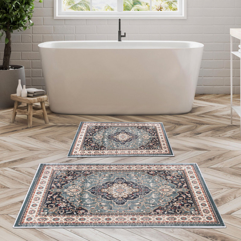 Ensemble de luxueux tapis de bain (2 pièces), 100% polyester, antidérapant, antibactérien | Dimensions: 19,7 po x 23,6 po et 23,6 po x 39,4 po | Tissu ultra-absorbant et facile à nettoyer, lavable à la machine à 86 ° F | Parfait pour la salle de bain ou le spa
