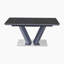 Table de salle à manger rectangulaire extensible Speece 63 po, de style moderne et contemporain, en pierre frittée, avec rallonge papillon intégrée, support en V et plaque de base chromée, 6 couverts, fini noir