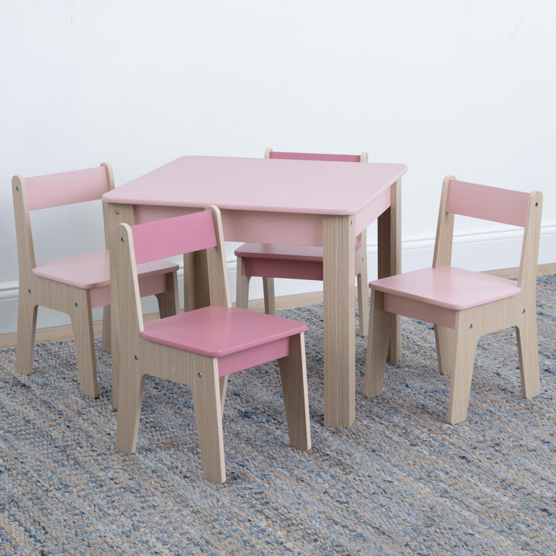 Blush and Natural Wooden Kids Play Table and Chair Set