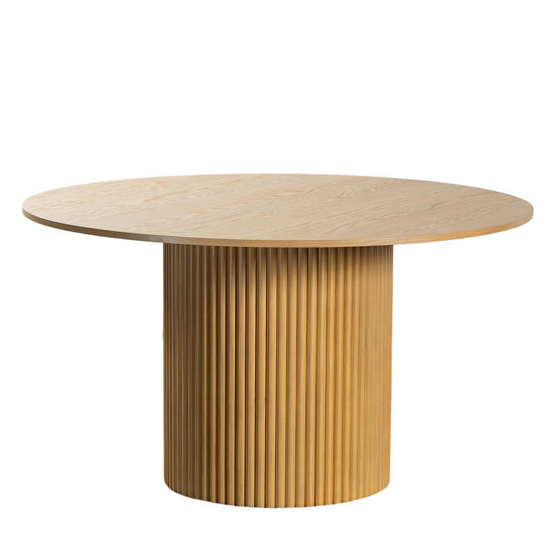 Solid Wood Dining Table Round Pedestal Kitchen Table, 30" H x 52" L x 52" W, Oak
