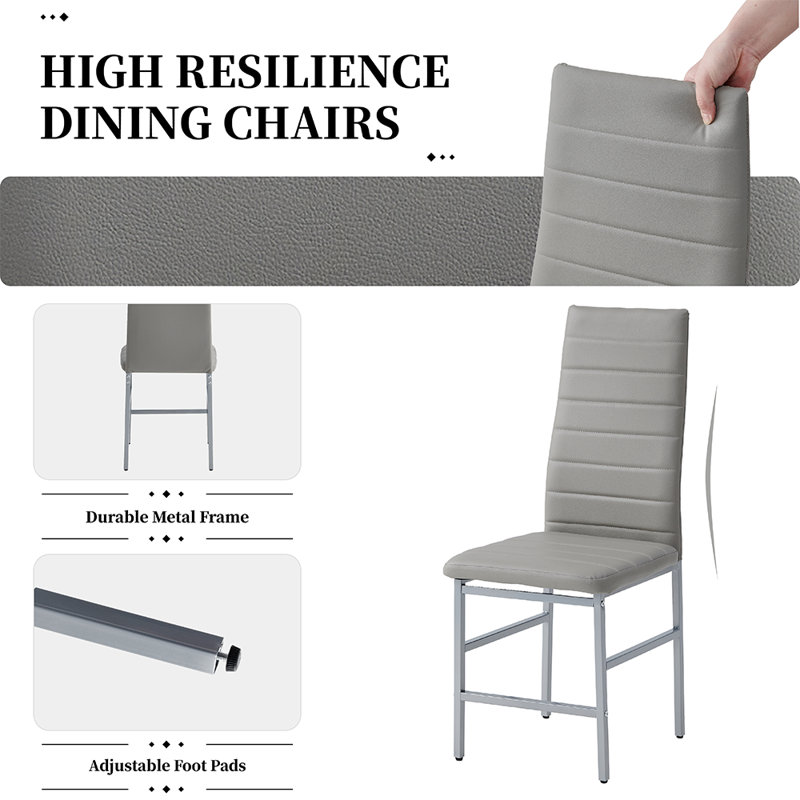 Ensemble de 6 chaises de salle à manger en cuir avec dossier haut moderne et rembourré et pieds en métal pour la cuisine, la salle à manger et le salon