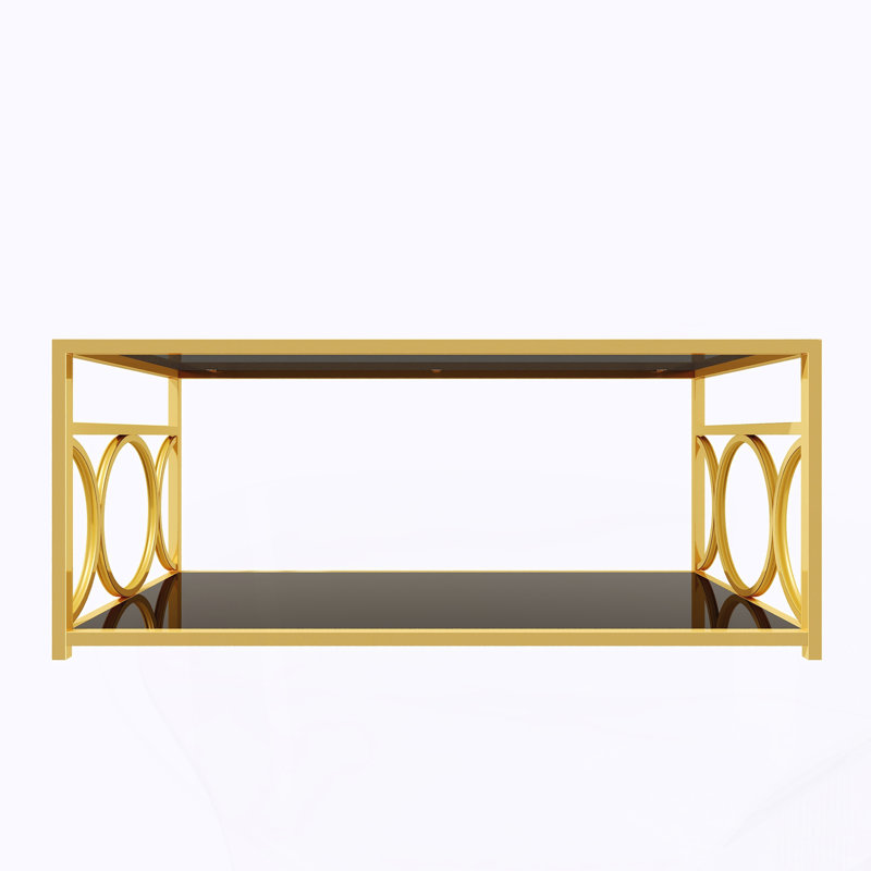 Table basse en verre de luxe moderne avec cadre en métal doré, Black