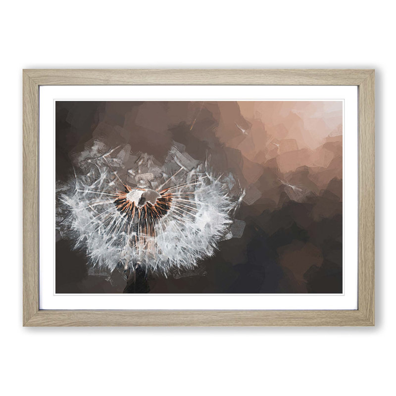 Floating Dandelion Seeds in Abstract - Picture Frame Graphic Art Print on MDF, 27cm H x 36cm W x 2cm D, Oak Framed