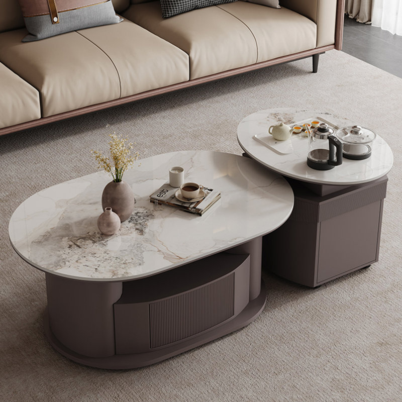 Table basse supérieure Superior Rock, Café, H 23,03 po x L 66,14 po x l 31,5 po, Blanc
