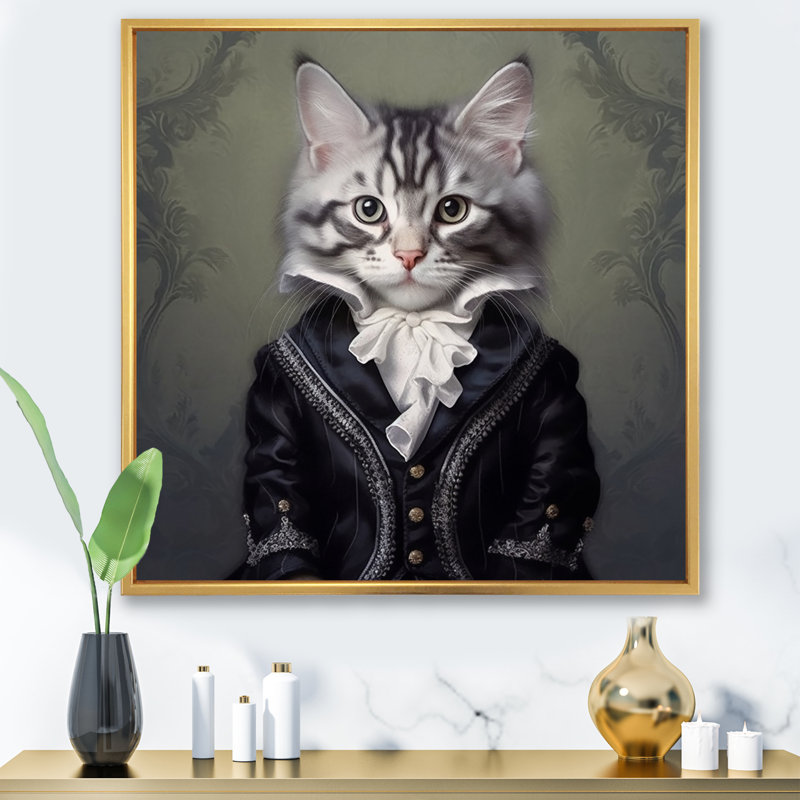Chat, impression sur toile, Elegant Whiskers, H 16 po x l 16 po x P 1 po, Cadre flottant doré