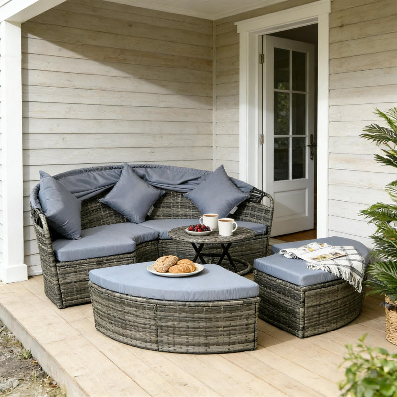 Poolside Conversation Set, Light Gray Cushion/Taupe Frame