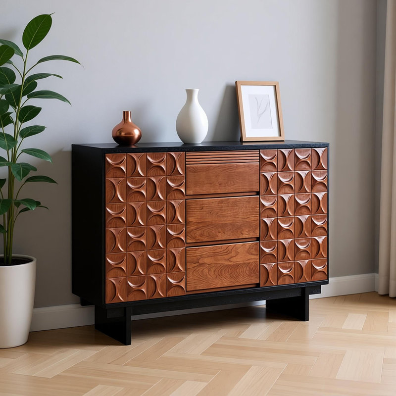 Buffet de rangement rétro en bois massif, 35.43" H x 47.24" W x 17.71" D
