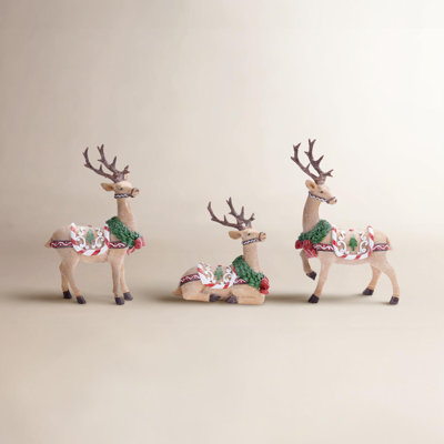 Glittered Holiday Deer Figurine (Set of 3)