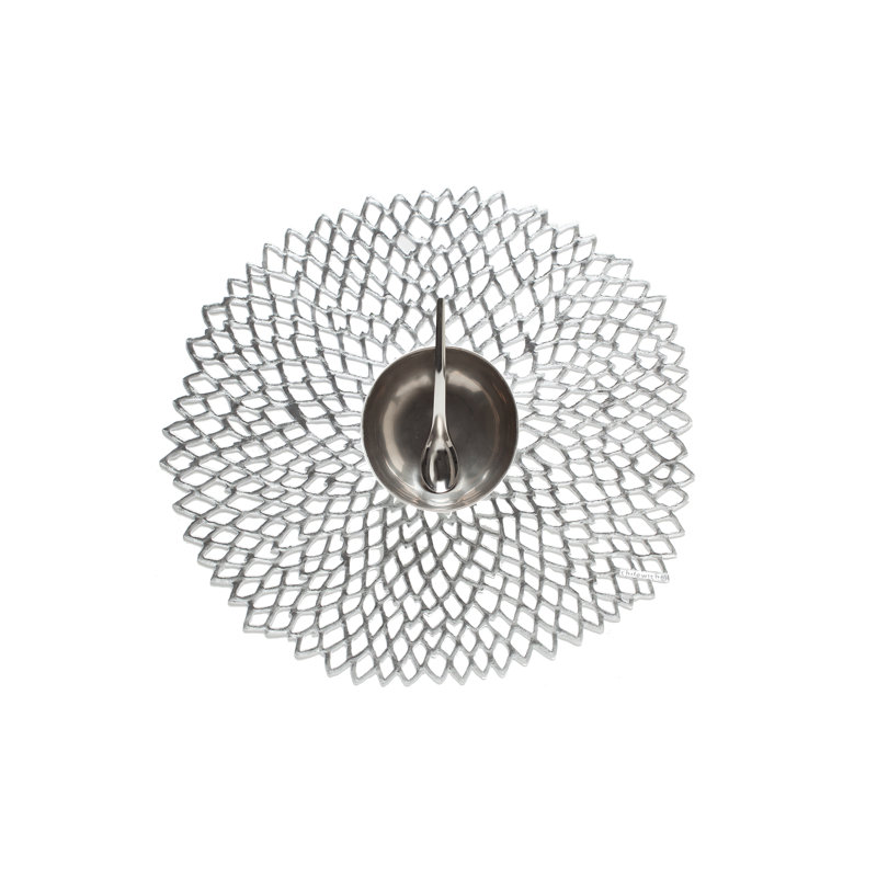 Dahlia Vinyl Solid Colour Round Placemat, Silver