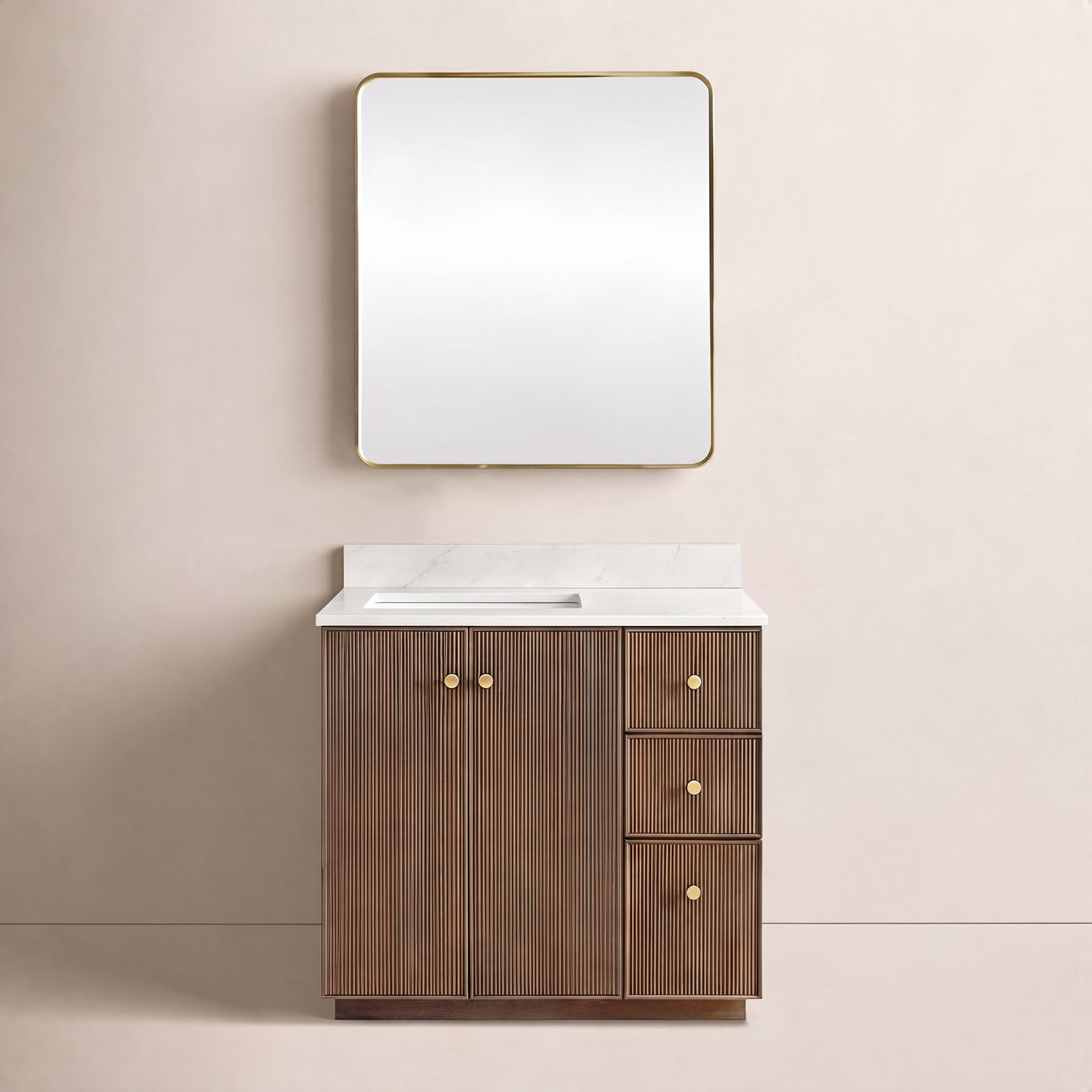 Amella 36'' Single Bathroom Vanity, Dark Brown Oak