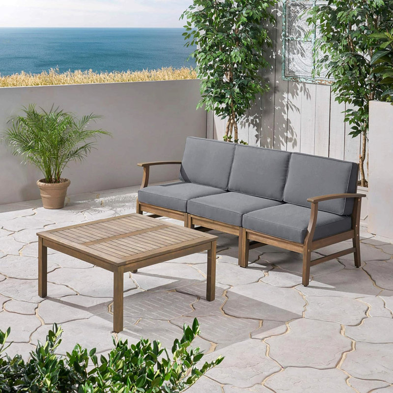 Perla 3 Seater Sofa And Table Set, Wood, Dark Gray