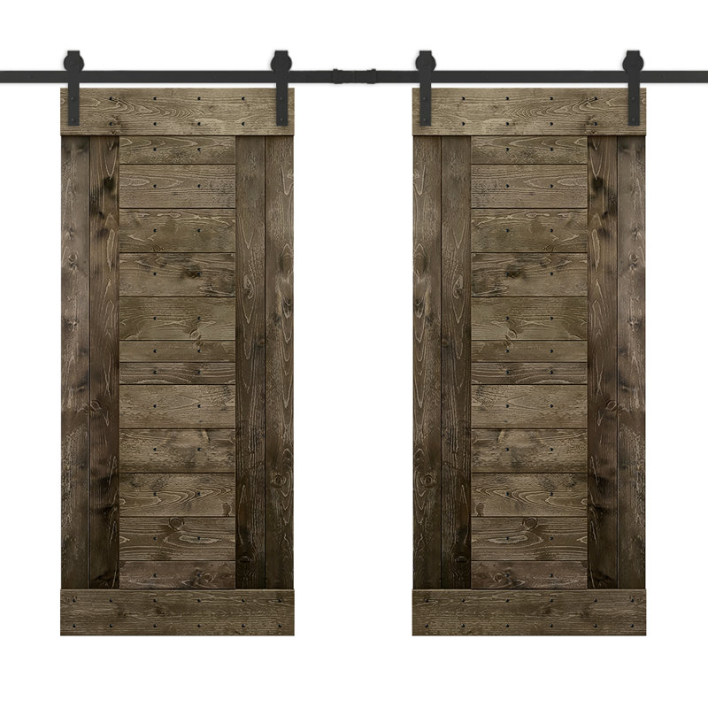Porte de grange à panneaux et en bois avec quincaillerie d'installation, 60 po x 84 po, Espresso