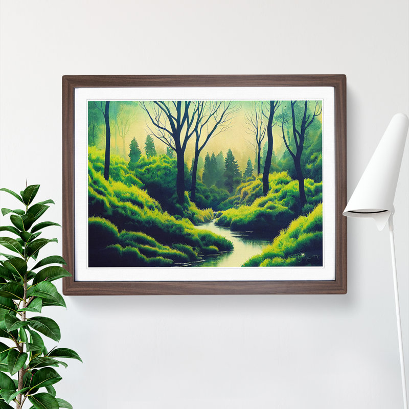 Sumer Forest Stream - Single Picture Frame Print, 46cm H x 64cm W x 2cm D, Walnut Framed