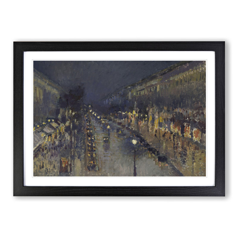 Montmartre Boulevard at Night by Camille Pissarro - Picture Frame Painting, Black, 36cm H x 48cm W x 2cm D