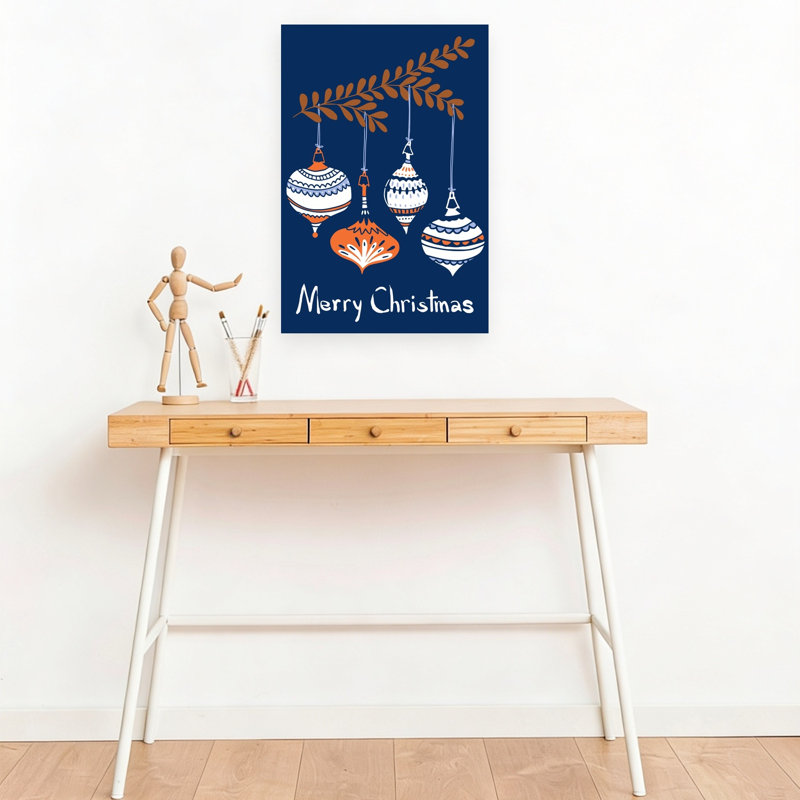 Festive Hand Drawn Ornaments Abstract Classic Colorful Winter Wall Art Print 1 Piece Wrapped Canvas Wall Art