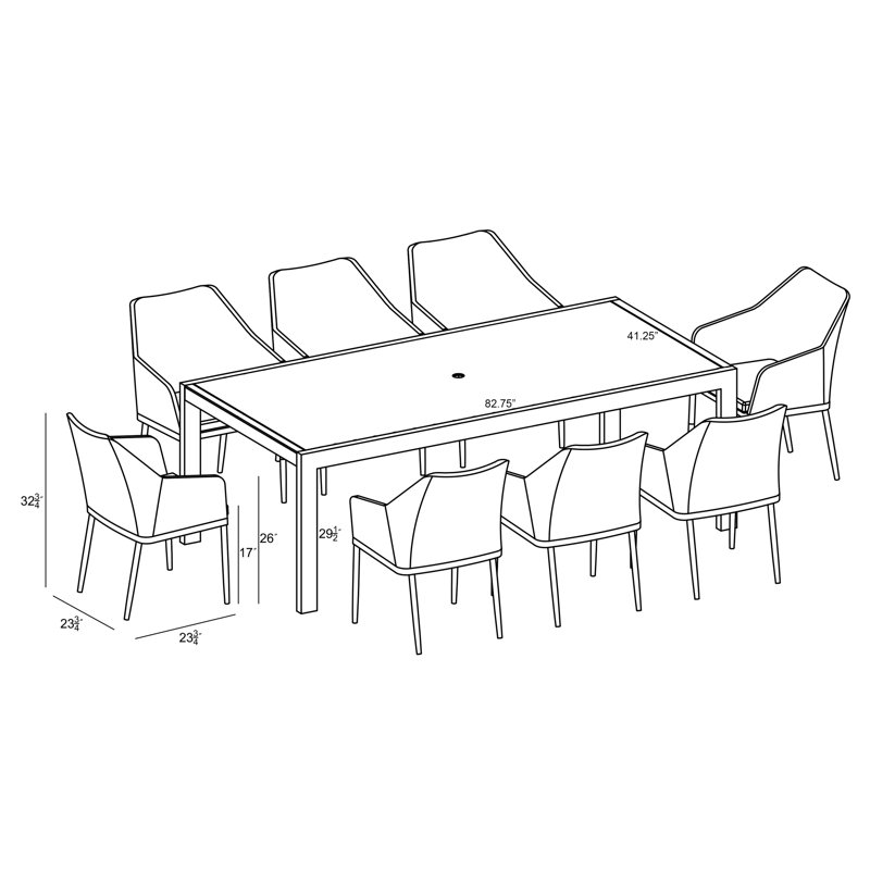 Inaya 8 - Person Metal Patio Dining Set with Extendable Rectangular Table , Cushions Included