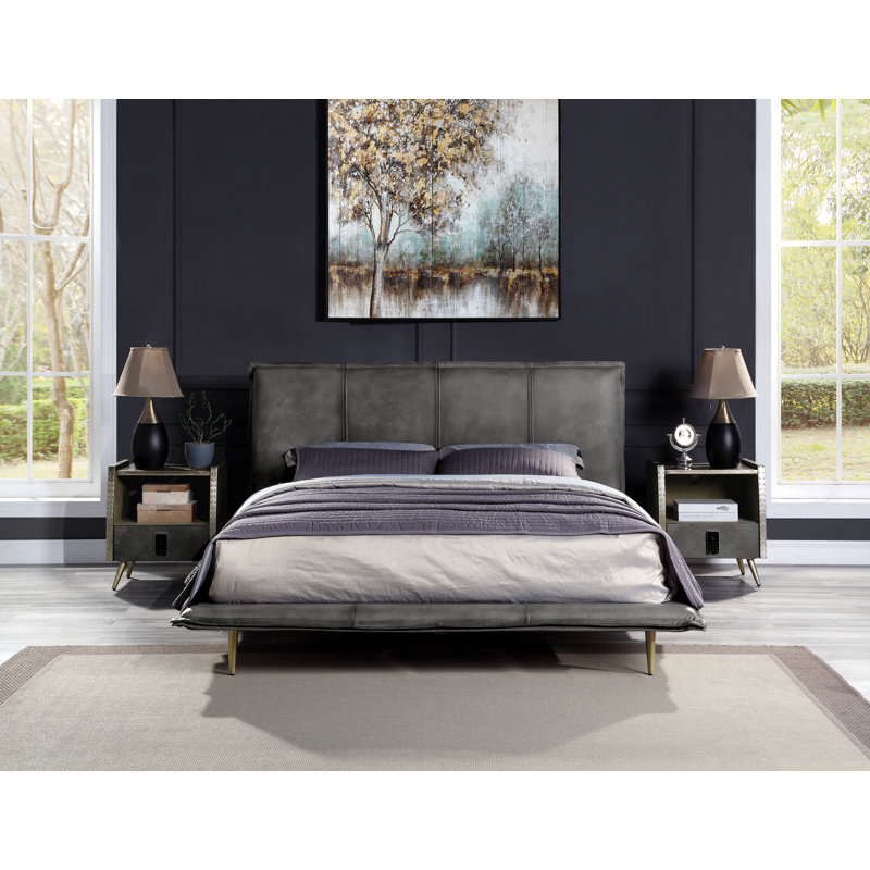 Lit plateforme en tissu d'ameublement, Grand, gris