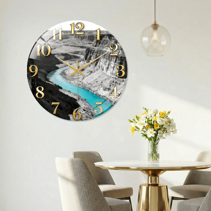 Horloge murale en verre Canyon River, 60 x 60 cm (23,6 x 23,6 pouces)