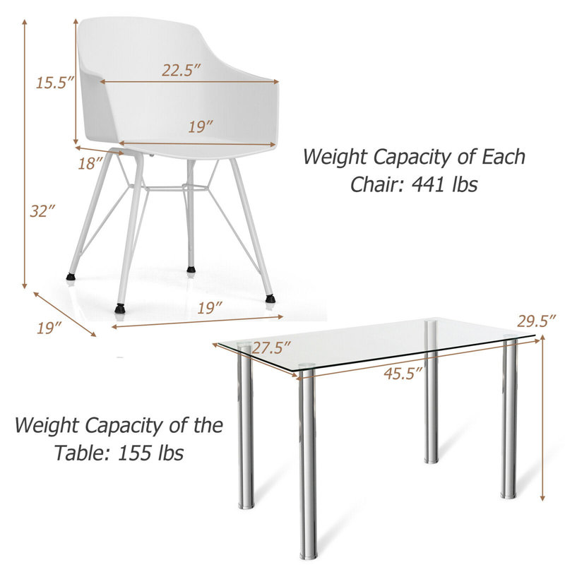 Ensemble de table de salle à manger George Oliver et 4 chaises en plastique moulé