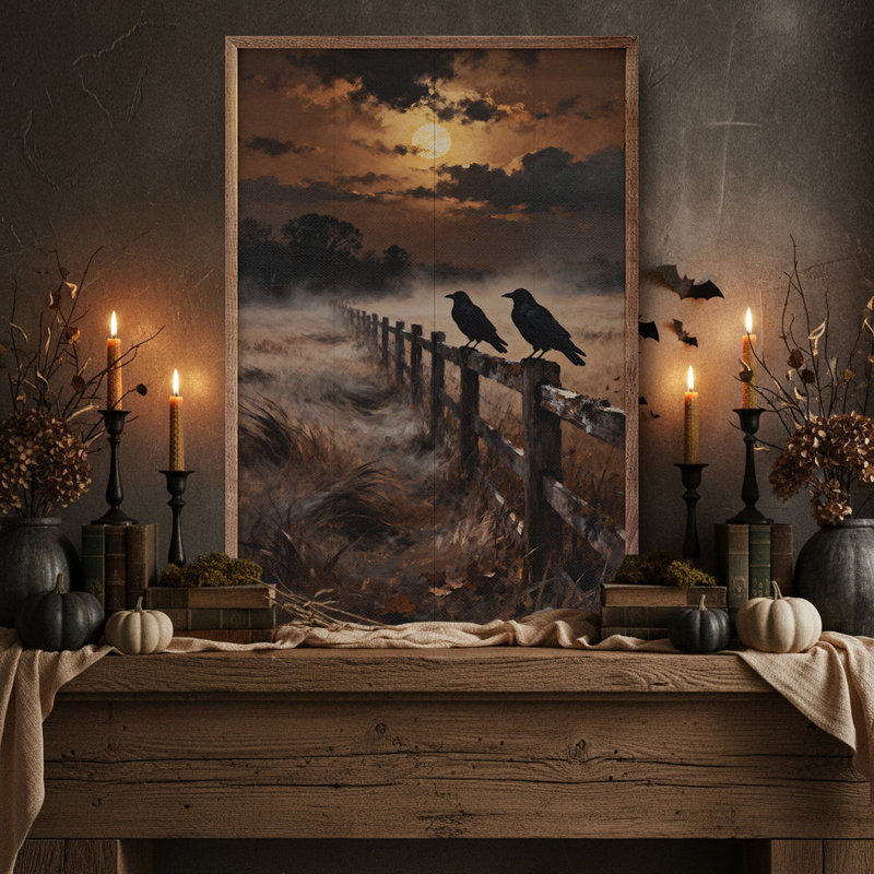 Two Crows On Fence, 36" H x 24" W