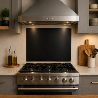 Stainless Steel Kitchen Backsplash 24x30 in VENFAN Black Kitchen Wall Splash Guard, Wall Shield Easy Installation & Cleaning Wall Protector Fit 30 Inch Range Hoods