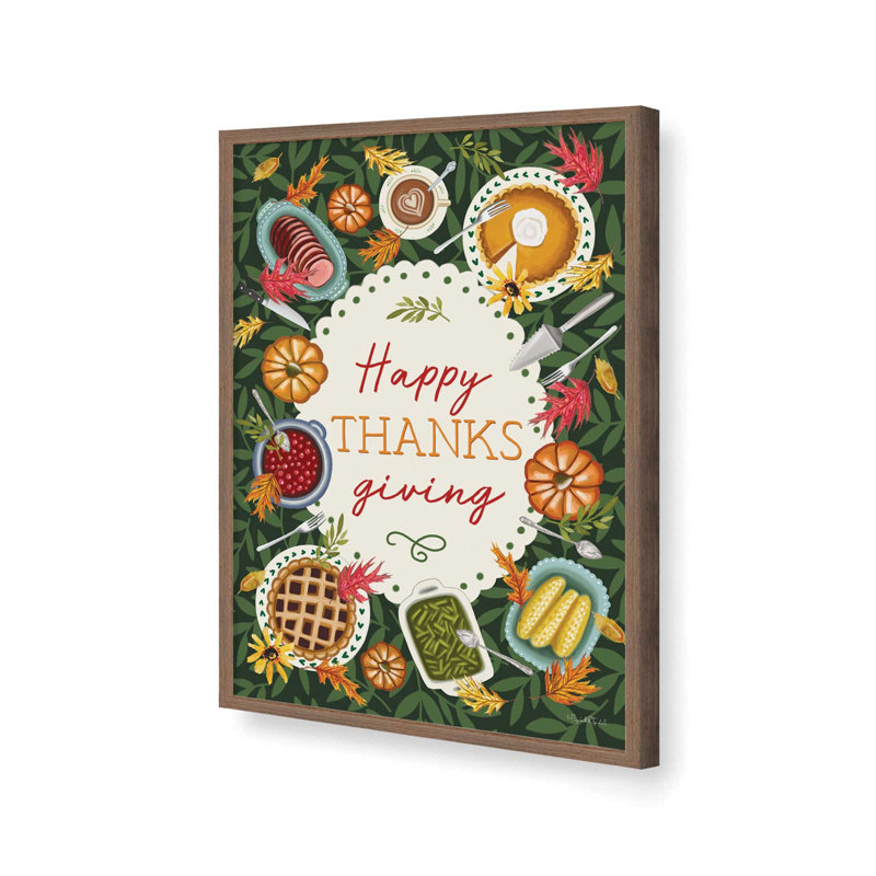 «Happy Thanksgiving Table» par Elizabeth Tyndall, reproduction d'art, L 18 po x H 24 po, Brun, Impression encadrée