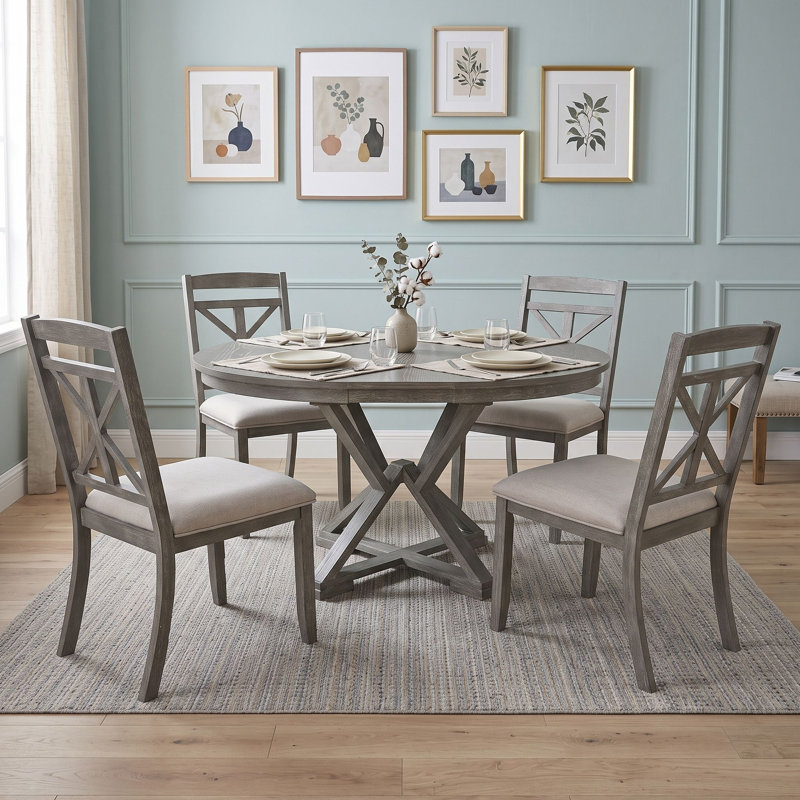 Ensemble de table de salle à manger rétro extensible avec 4 chaises rembourrées Retro, Gris