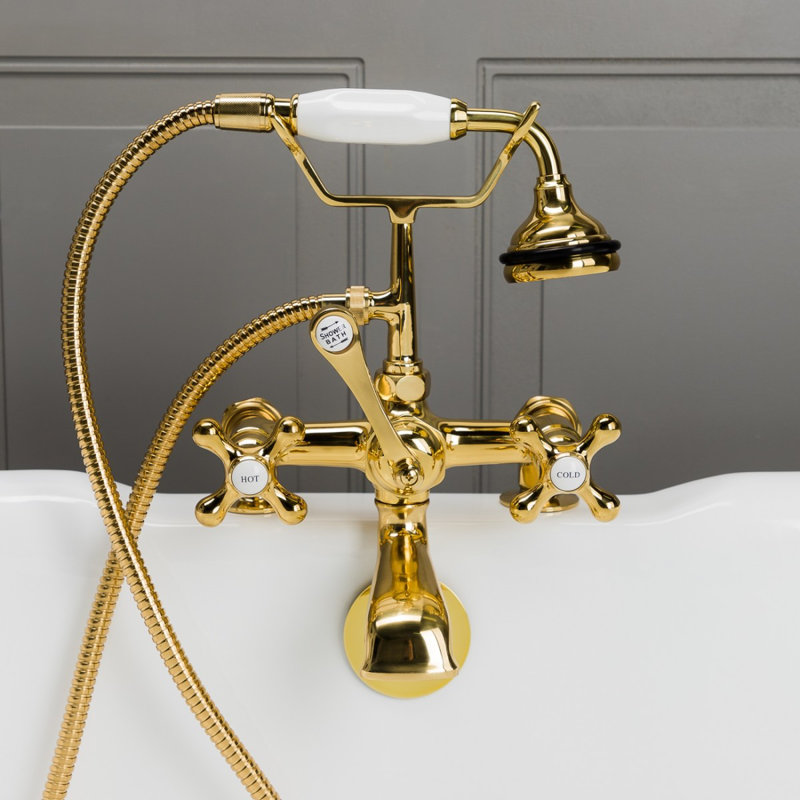 Deck Tub Spout with Diverter, Polished Brass