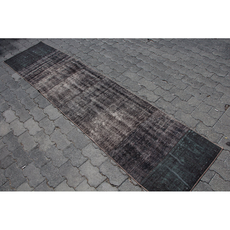Tapis classique Oushak - Patchwork turc rétro avec des tons noirs surdimensionnés pour la cuisine