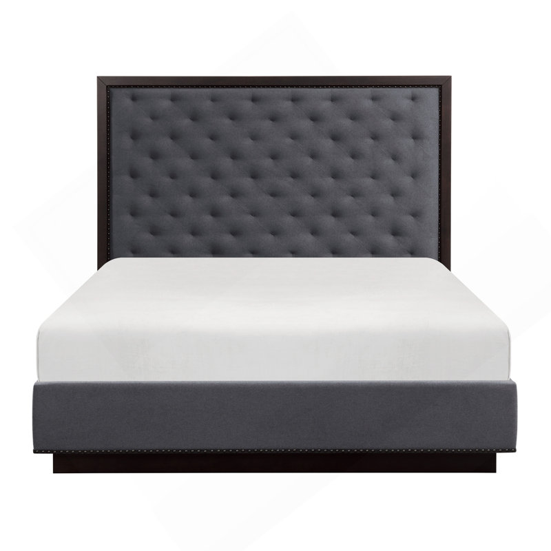 Lit pour chambre à coucher moderne avec finition gris anthracite et grand lit capitonné
