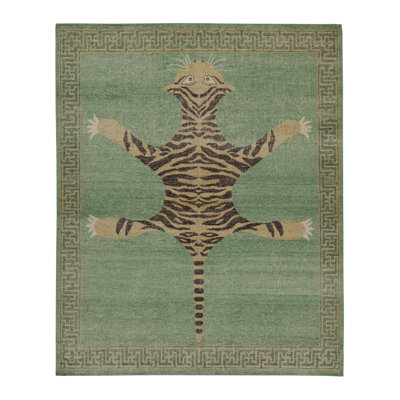 Distressed Homage Hand Knotted Wool Animal Print Area Rug