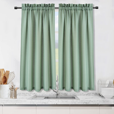 Ensemble de rideaux et cantonnières de cuisine, rideaux à carreaux gaufrés 100 % polyester imperméable avec passe-tringle pour cuisine, salle de bain et buanderie