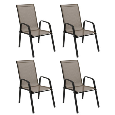 Set of 4 Patio Dining Chairs with Armrests for Garden, Grey