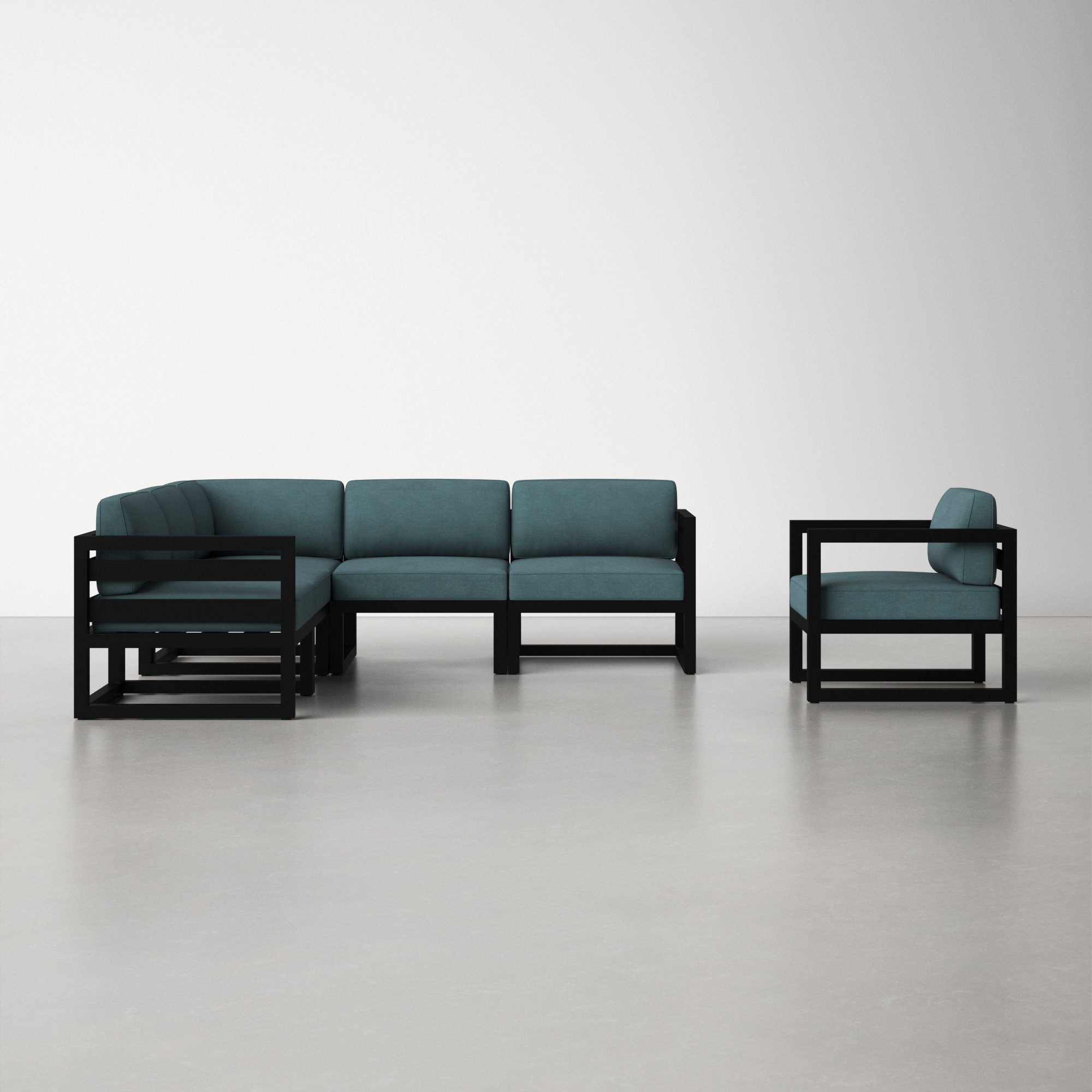 Smith 94" Outdoor Sectional with Sunbrella® Cushions, Slate, Cast Lagoon Sunbrella® Plainweave