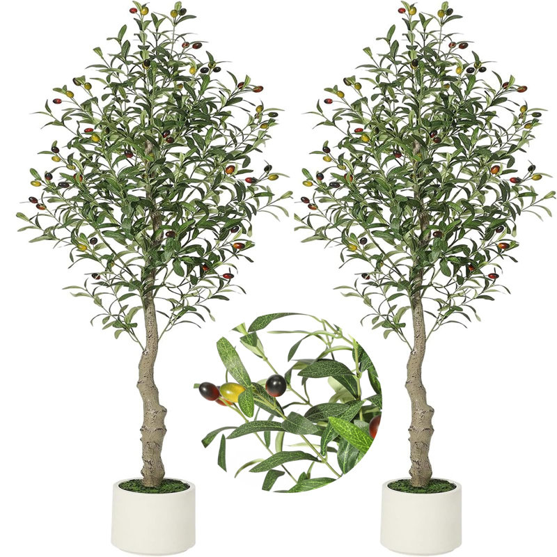 Faux olivier haut, oliviers d'intérieur Artificia avec pot de fleurs blanc, 2, H 84 po x l 7 po x P 7 po